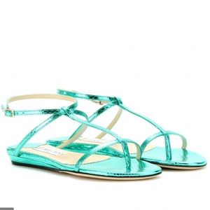 Jimmy Choo Fiona Metallic Leather Flat Sandals